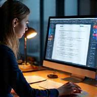 Graphiste retouchant un document sur ordinateur